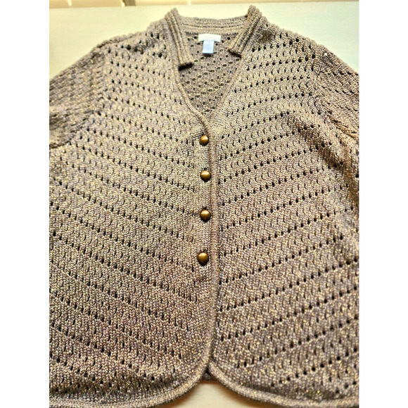 SWEATER-CHICO'S-Chunky Knit-Long Sleeves-Gold Brown-Metallic-CHICO'S SIZE 3/US L - Picture 7 of 16